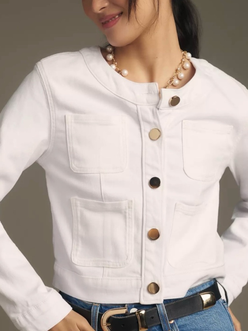 Maeve Coco Patch Pocket Denim Jacket